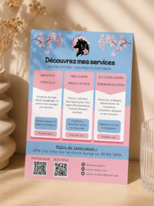 Flyer présentant les services de graphisme d’Okami Studio