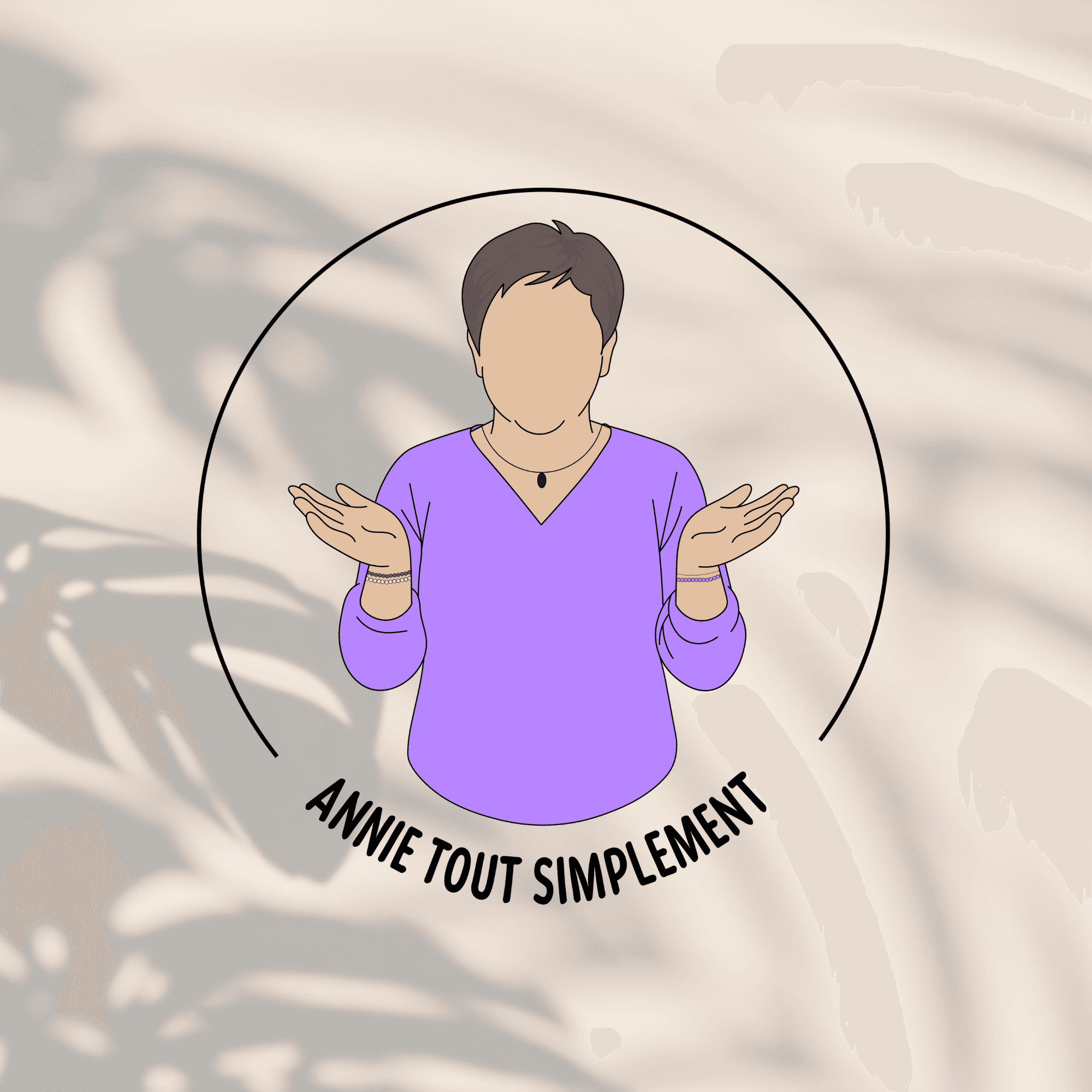 Logo Annie tout simplement présenté sur un mur clair avec des ombres de feuilles.