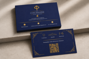 Cartes de visite bleu marine et doré pour S&C Conciergerie