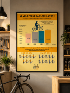 Infographie sur l’évolution des déplacements à vélo à Lyon
