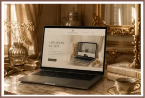 Ordinateur portable présentant le service de création de site internet de Maison Okami